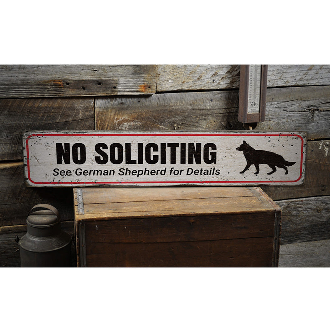 No Soliciting Dog Rustic Wood Sign