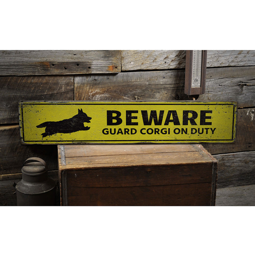 Beware Corgi Rustic Wood Sign