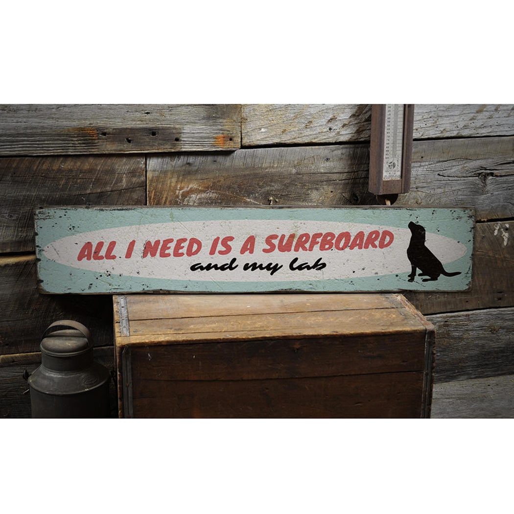 Surfing Dog Rustic Wood Sign