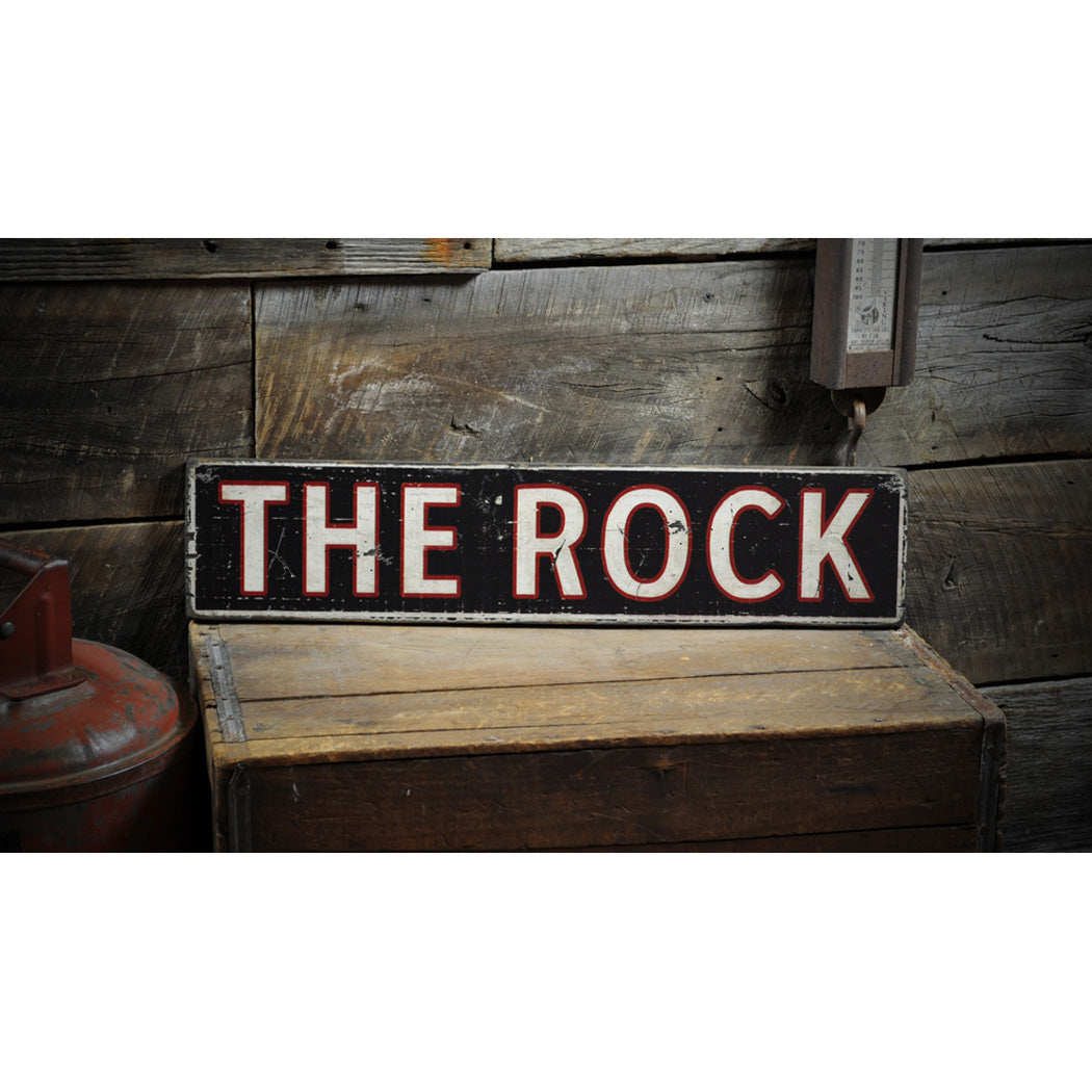 The Rock Rustic Wood Sign