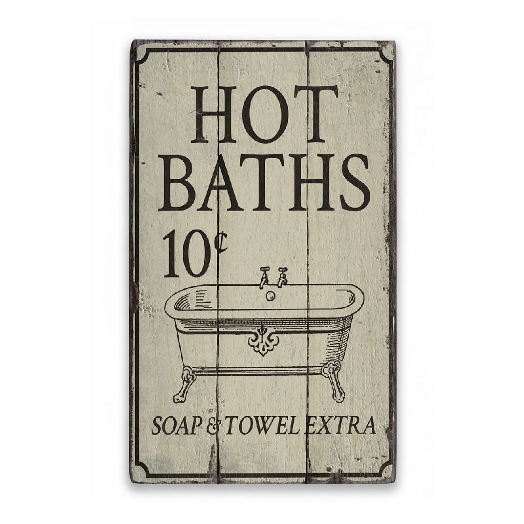 Hot Baths Rustic Wood Sign