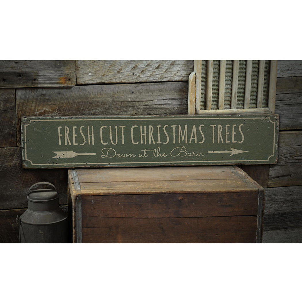 Fresh Cut Christmas Trees Barn Rustic Wood Sign