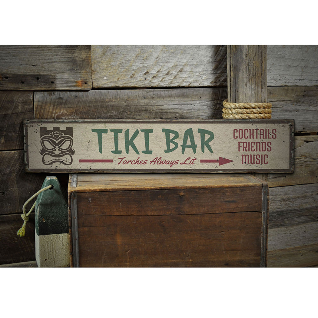 Tiki Mask Arrow Rustic Wood Sign