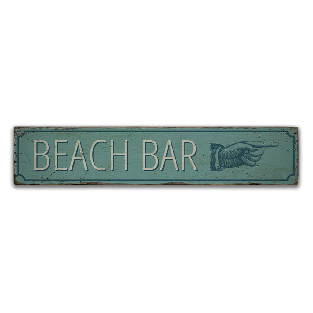 Beach Bar Pointing Hand Rustic Wood Sign