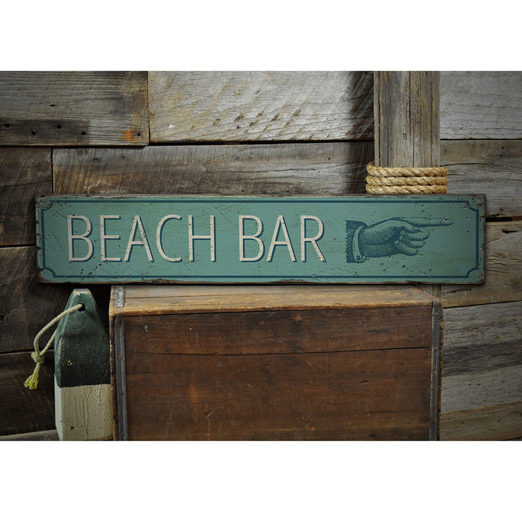 Beach Bar Pointing Hand Rustic Wood Sign