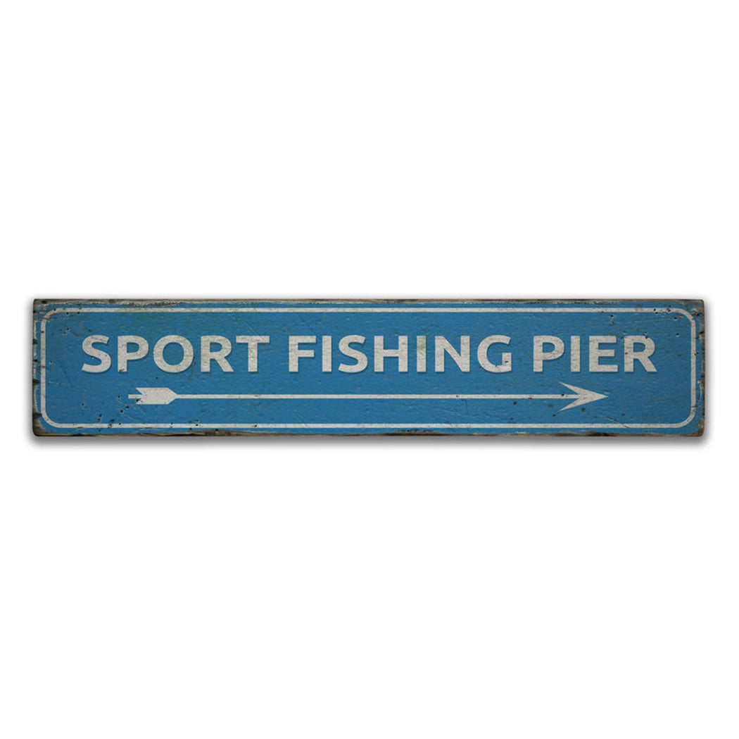 Sport Fishing Pier Rustic Wood Sign