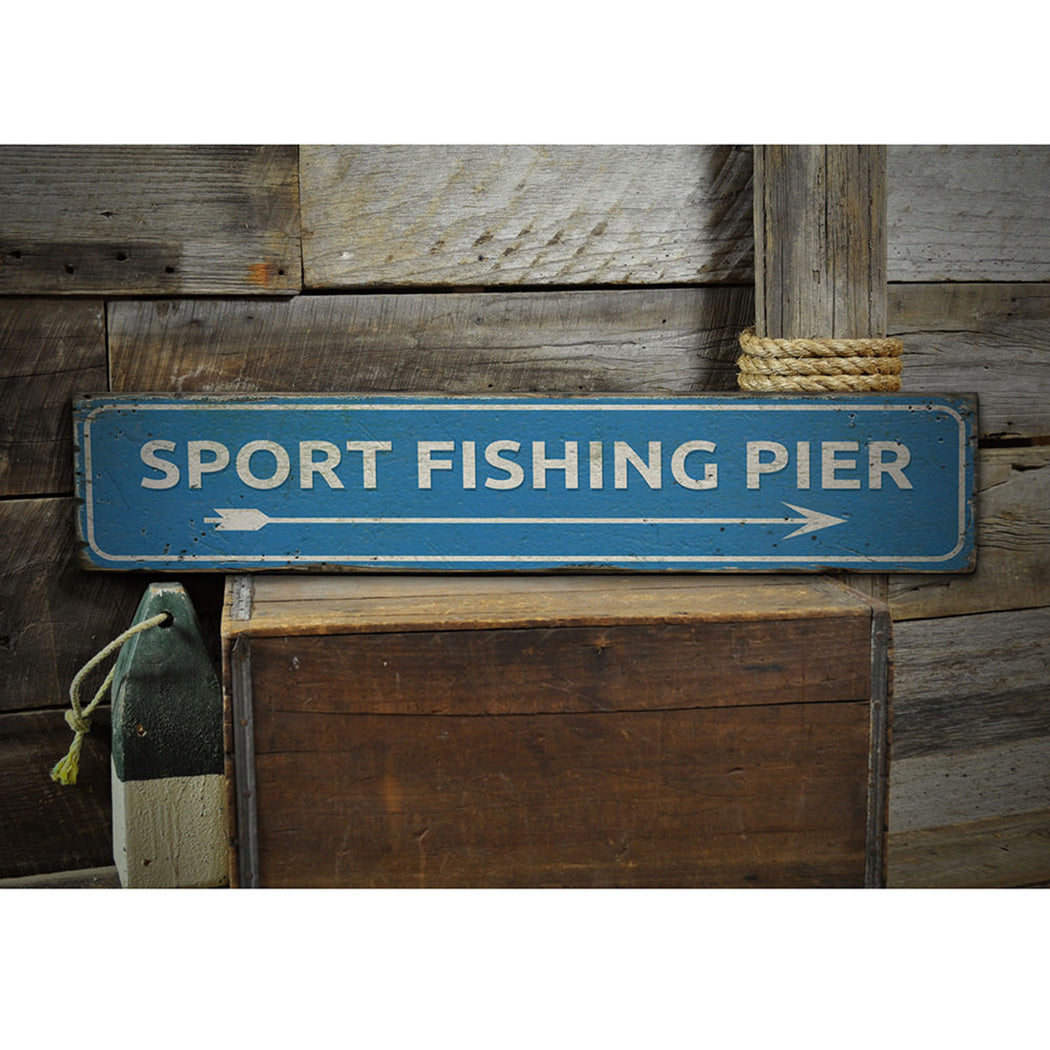 Sport Fishing Pier Rustic Wood Sign