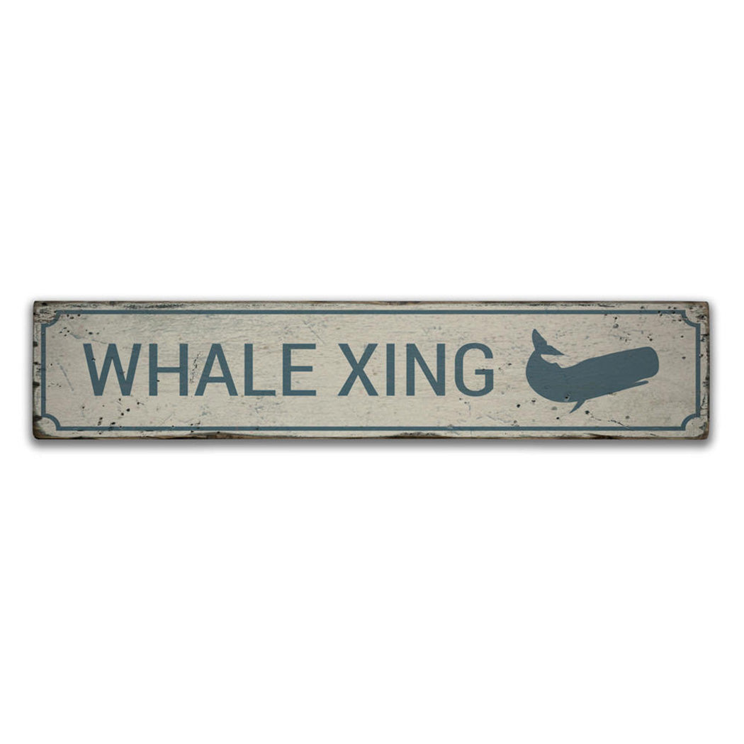 Whale Crossing Rustic Wood Sign