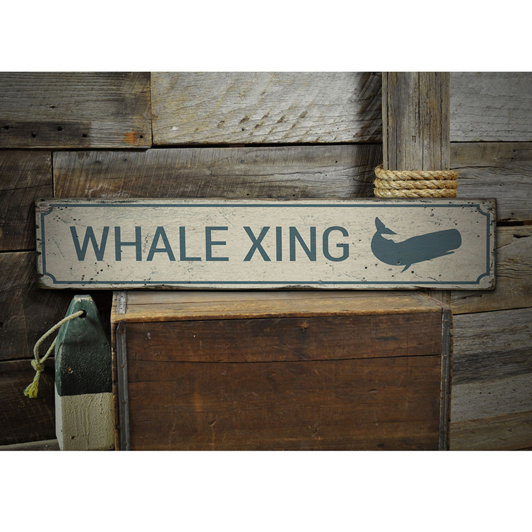 Whale Crossing Rustic Wood Sign