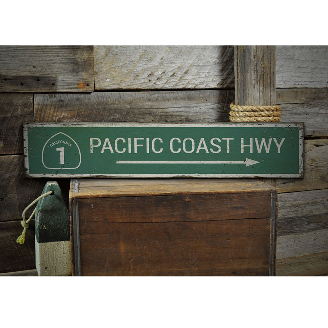 Pacific Coast Highway Rustic Wood Sign