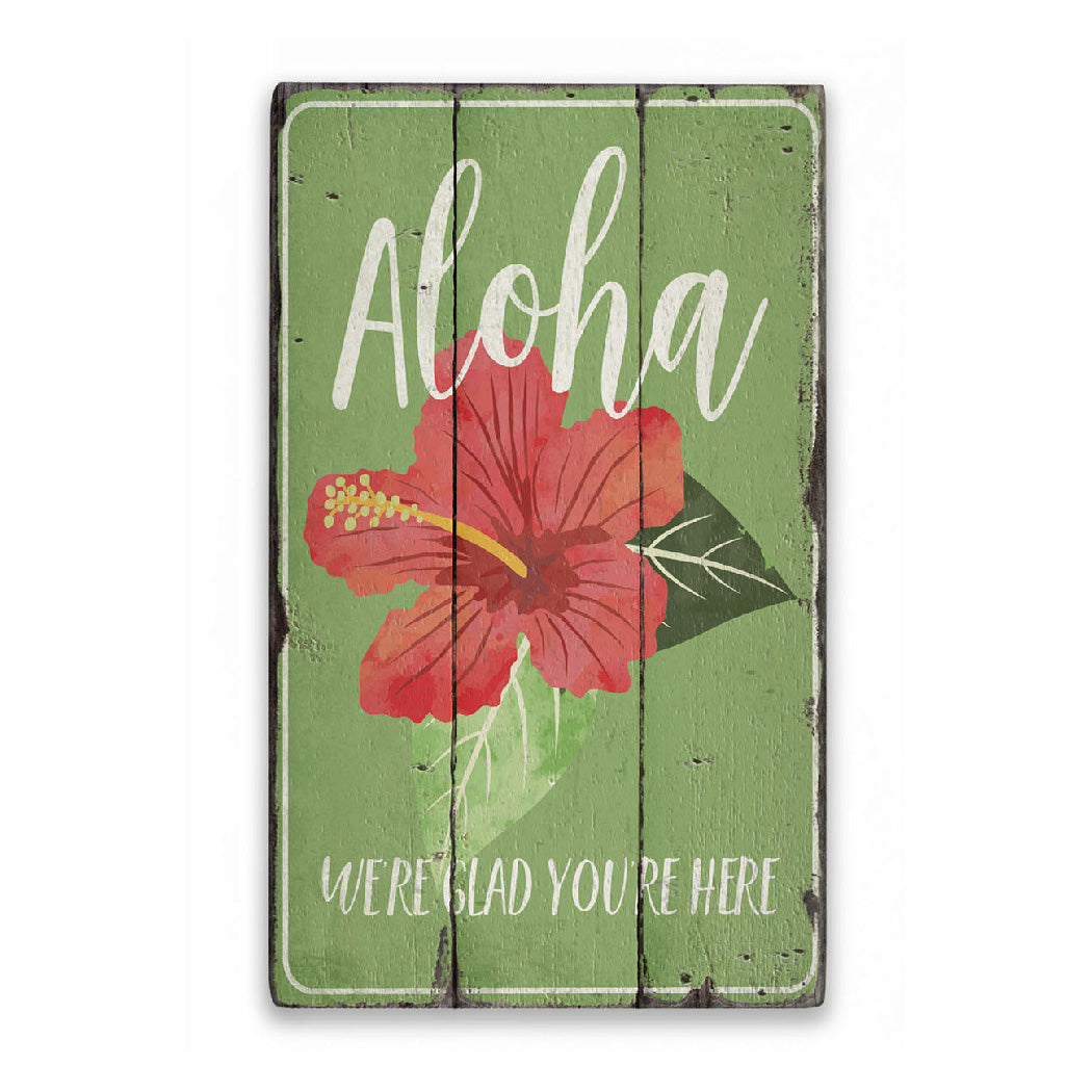 Aloha Flower Rustic Wood Sign