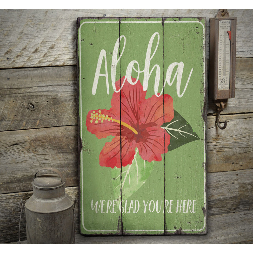 Aloha Flower Rustic Wood Sign