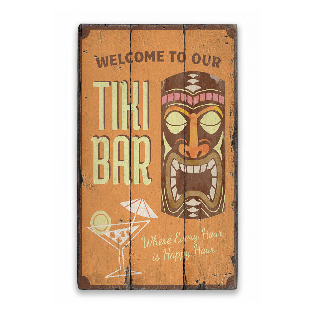 Welcome Tiki Bar Rustic Wood Sign