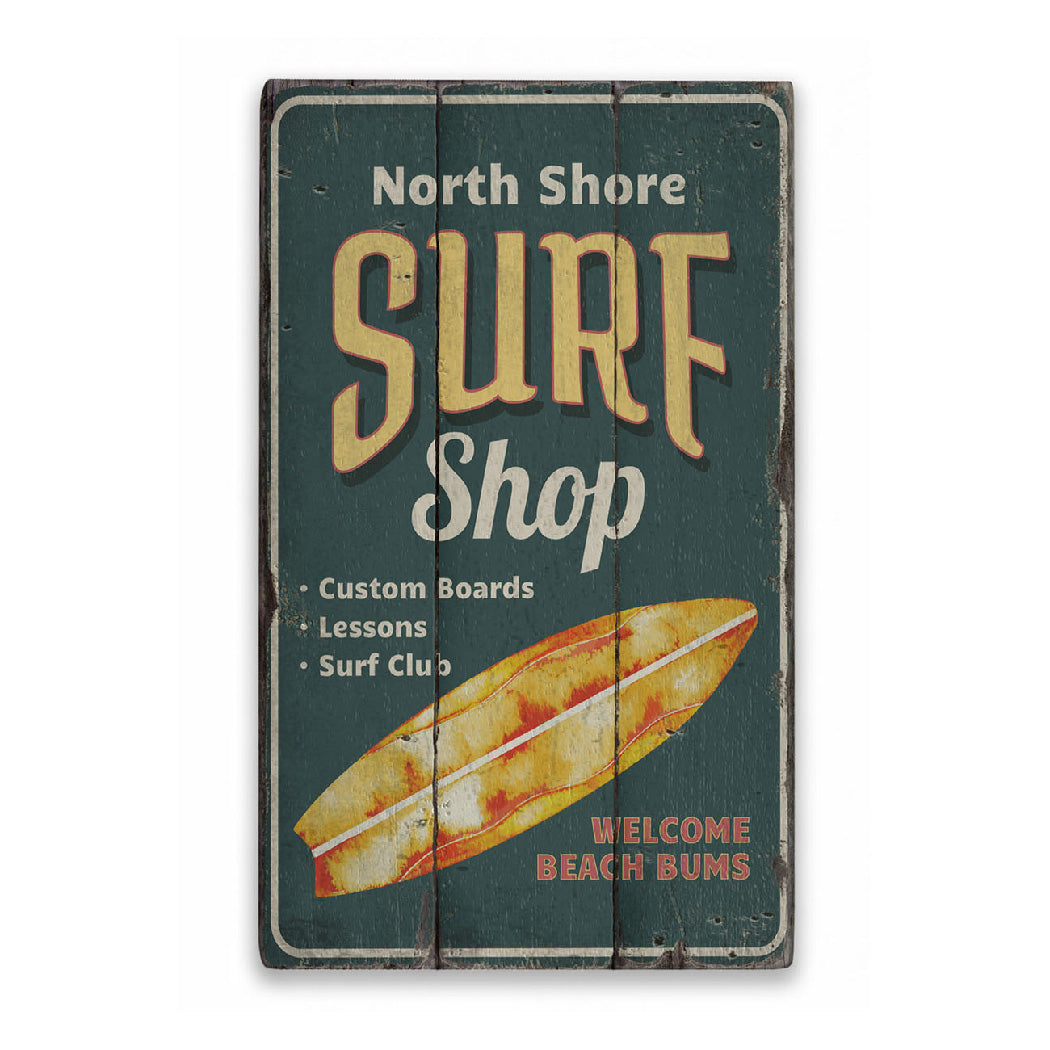 North Shore Surf Shop Rustic Wood Sign