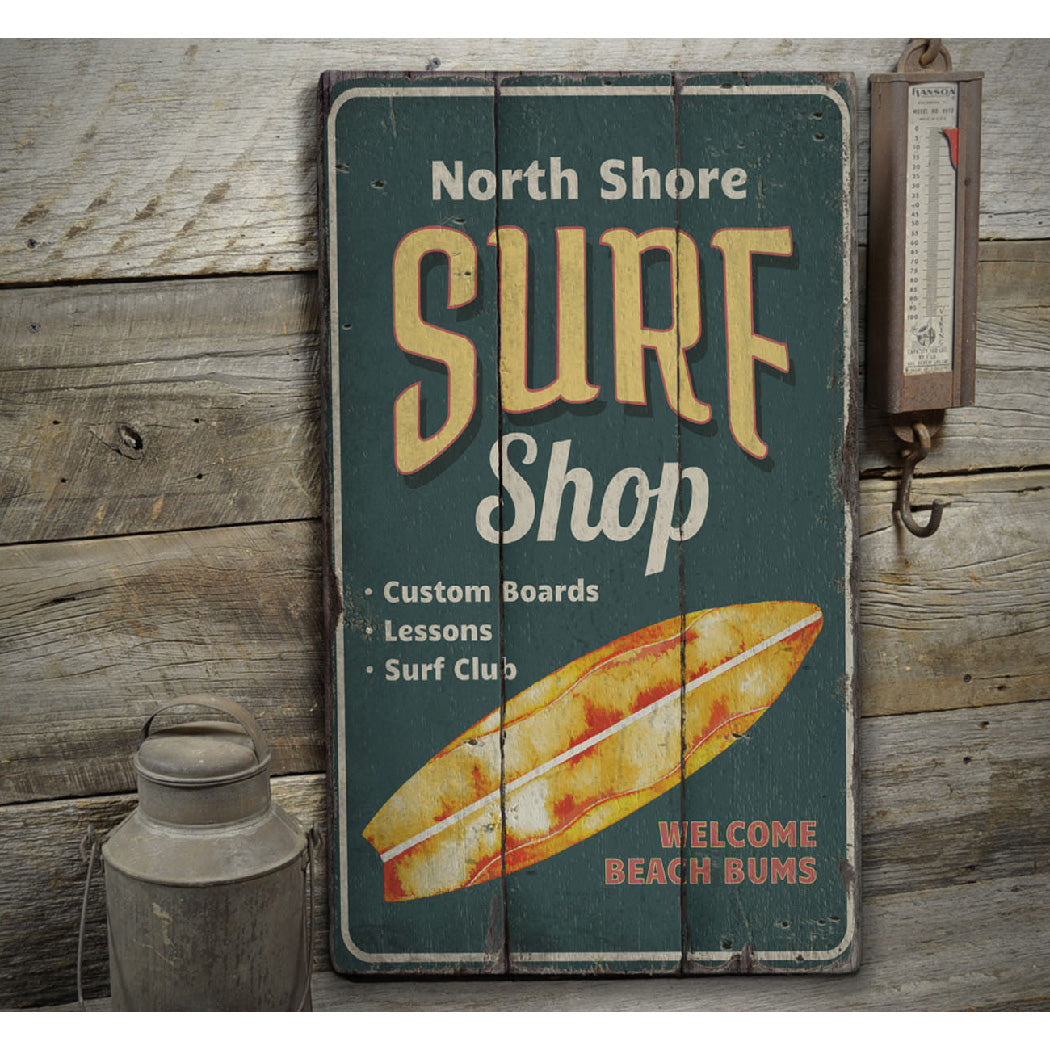 North Shore Surf Shop Rustic Wood Sign