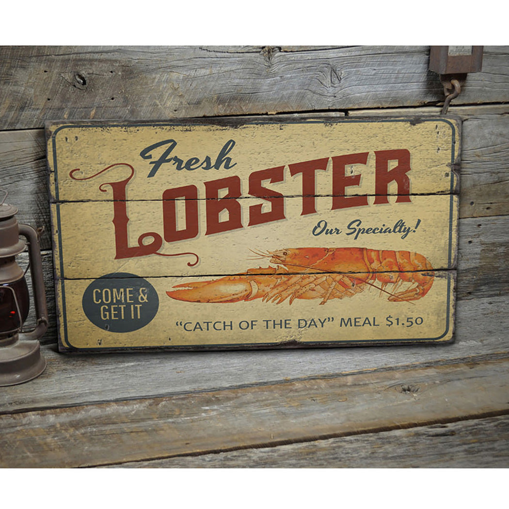 Fresh Lobster Meal Rustic Wood Sign