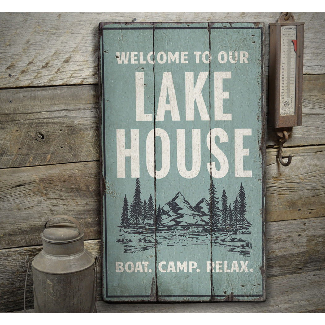 Lake Scene Rustic Wood Sign