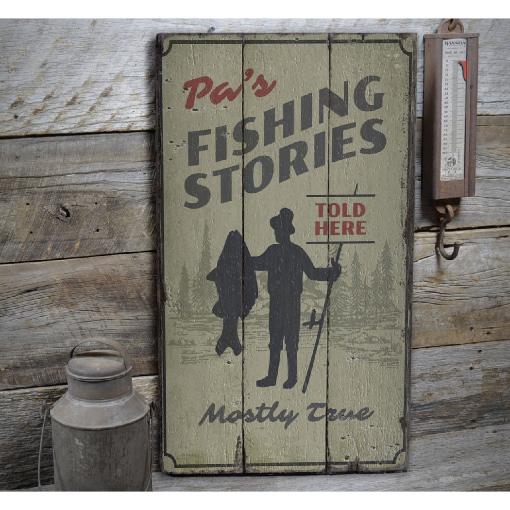 Pa's Fishing Stories Rustic Wood Sign