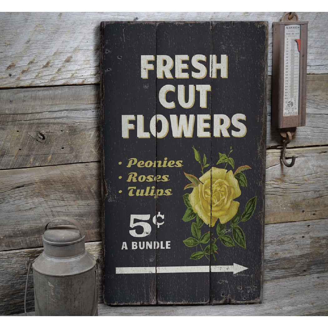 Fresh Cut Flowers Rustic Wood Sign