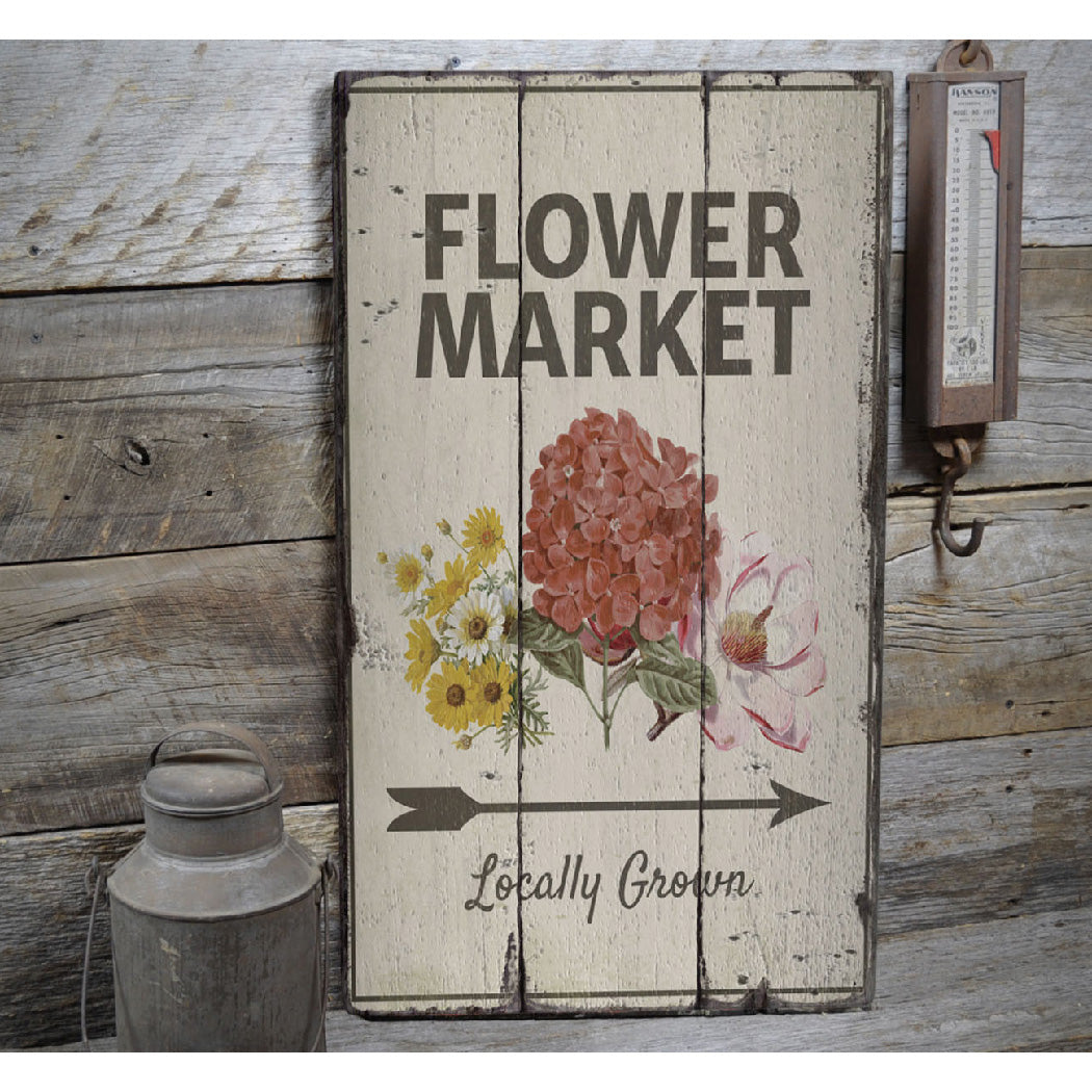 Flower Market Arrow Rustic Wood Sign