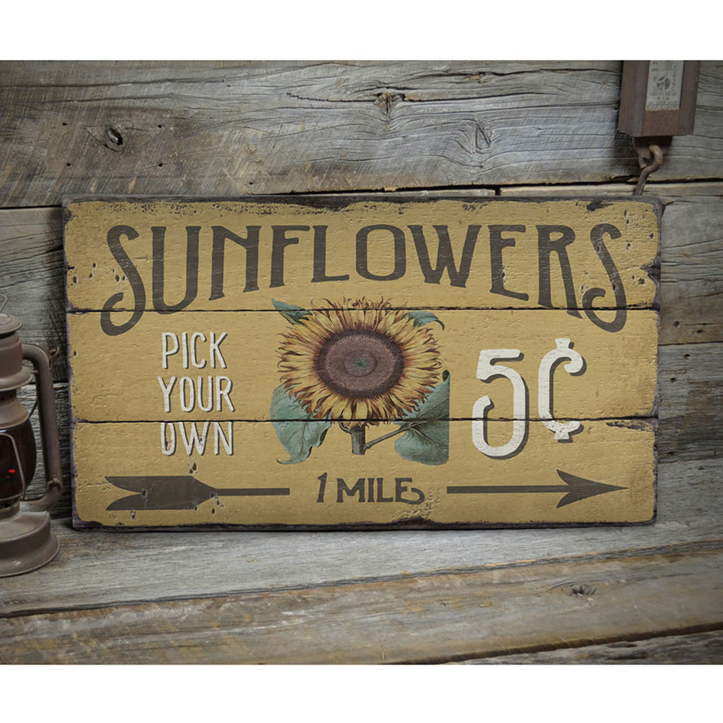 Sunflowers 5 Cents Rustic Wood Sign