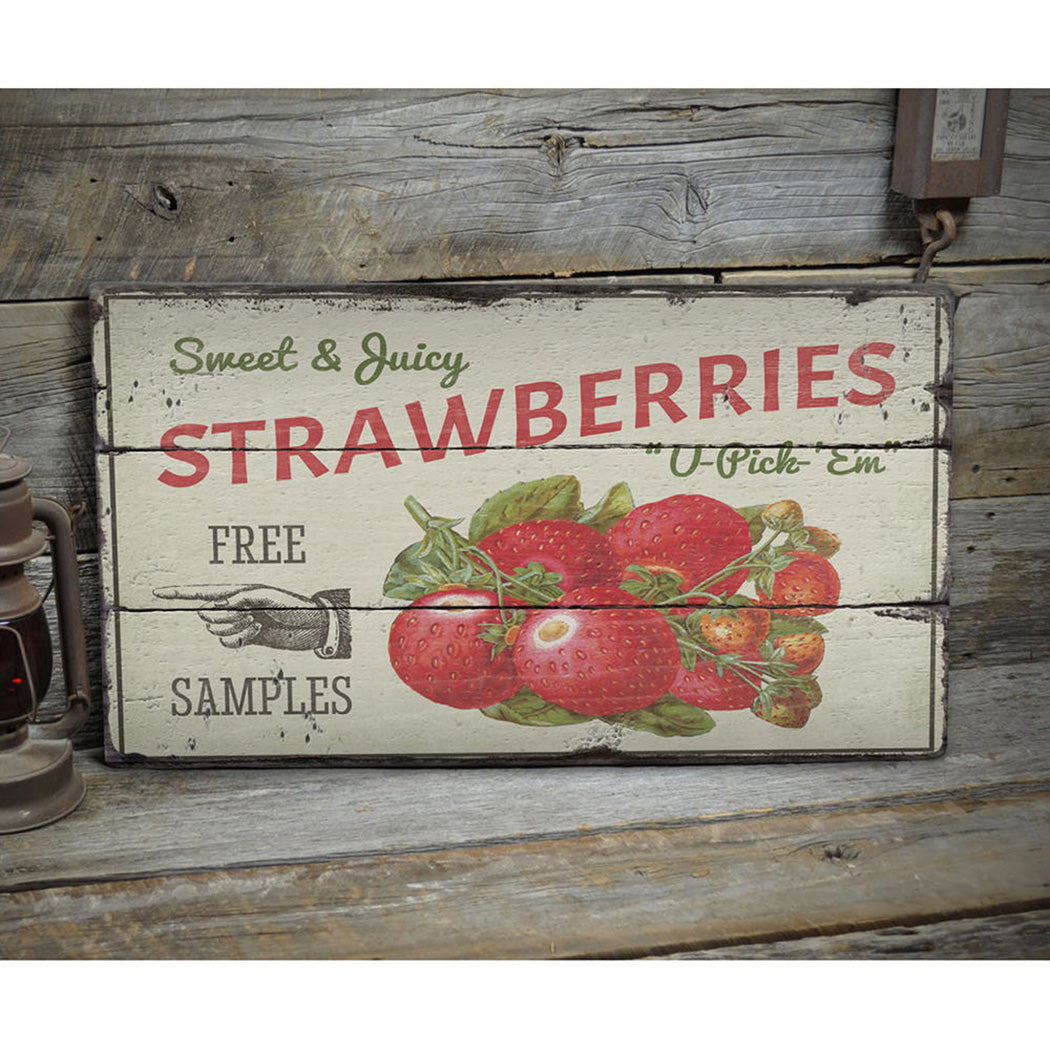 Strawberries Rustic Wood Sign