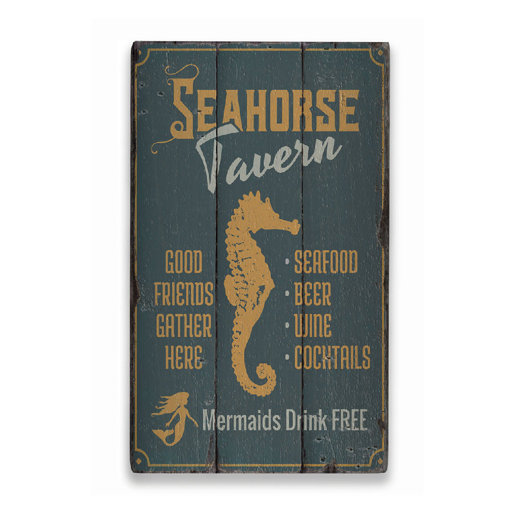 Seahorse Tavern Rustic Wood Sign