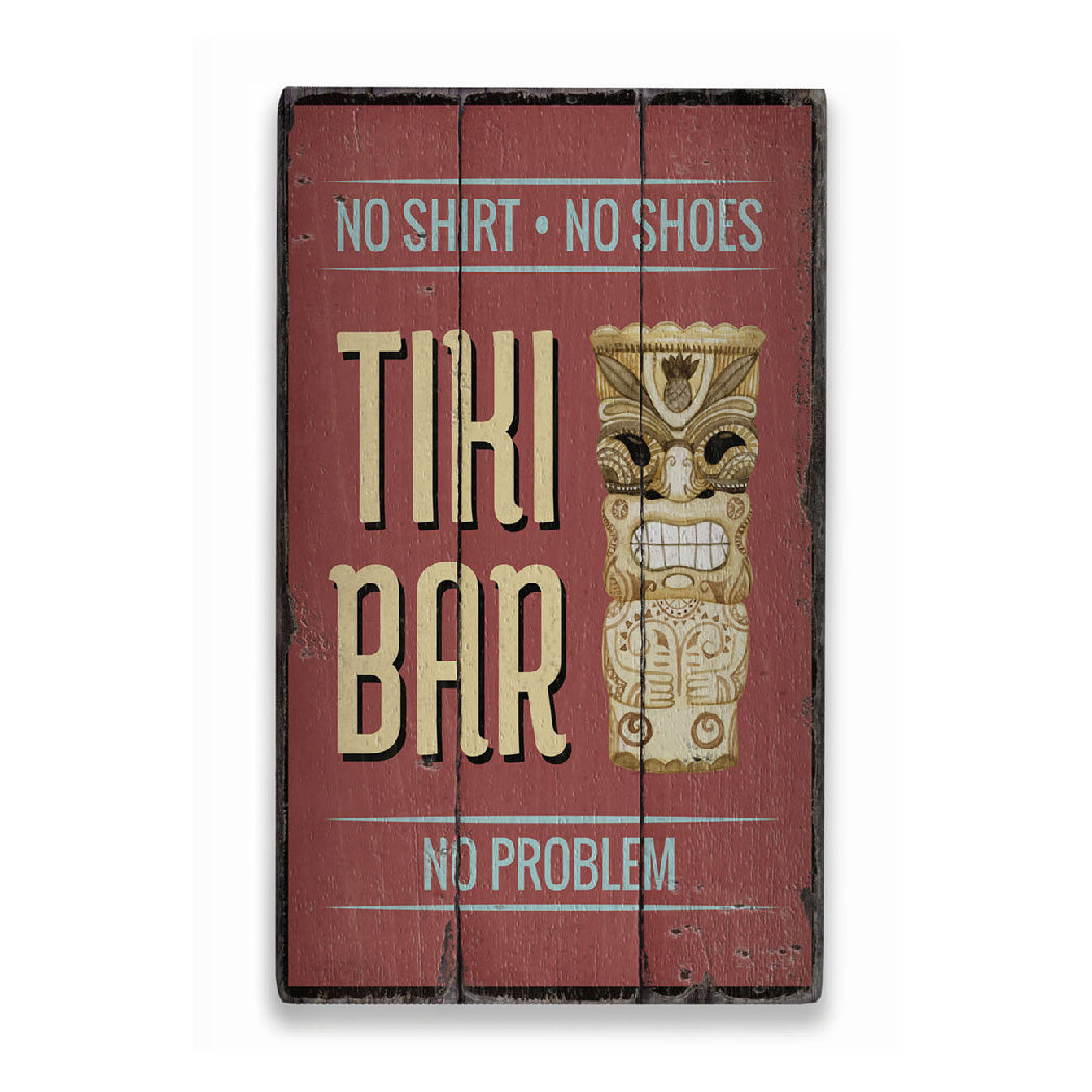 Tiki Statue Rustic Wood Sign