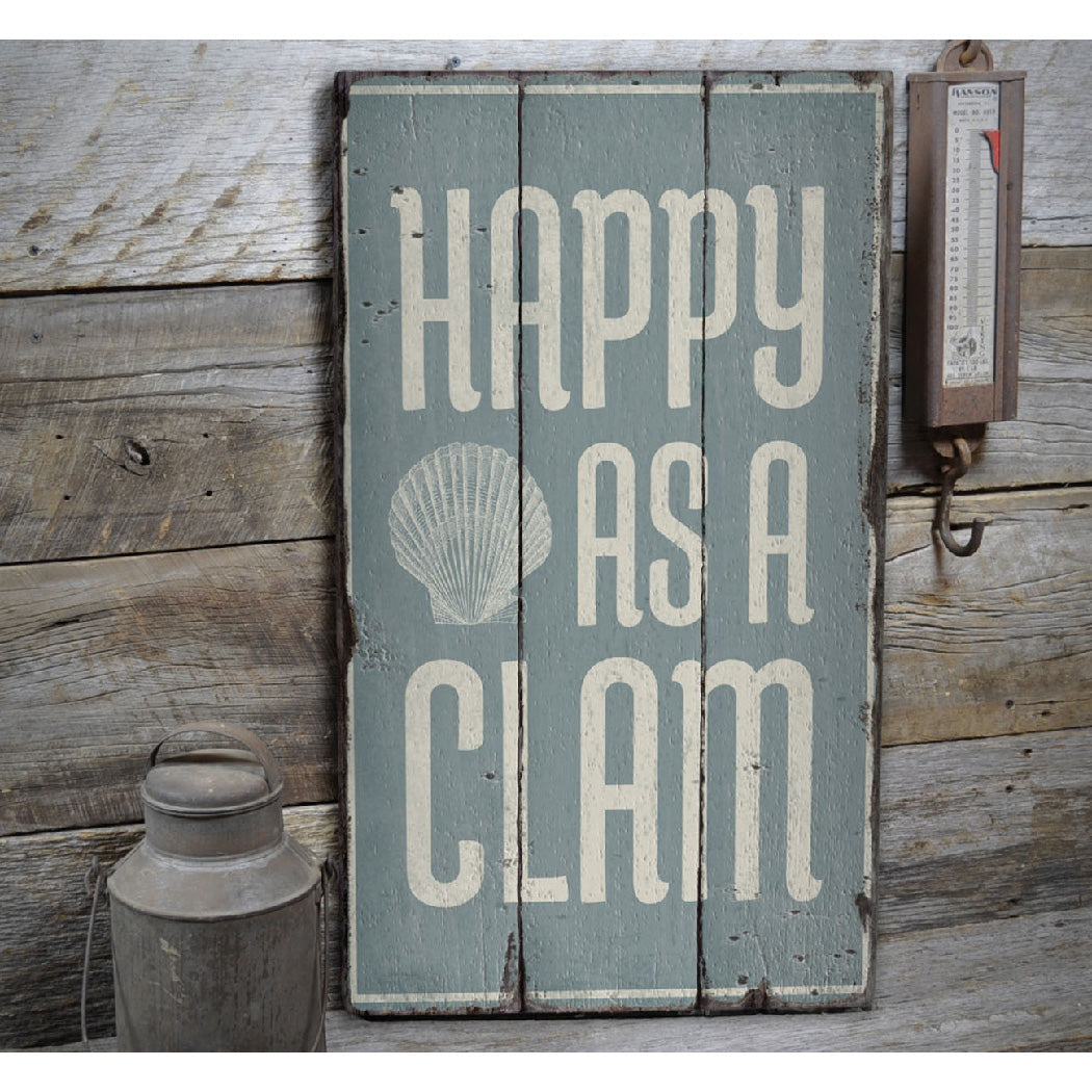 Happy as a Clam Rustic Wood Sign