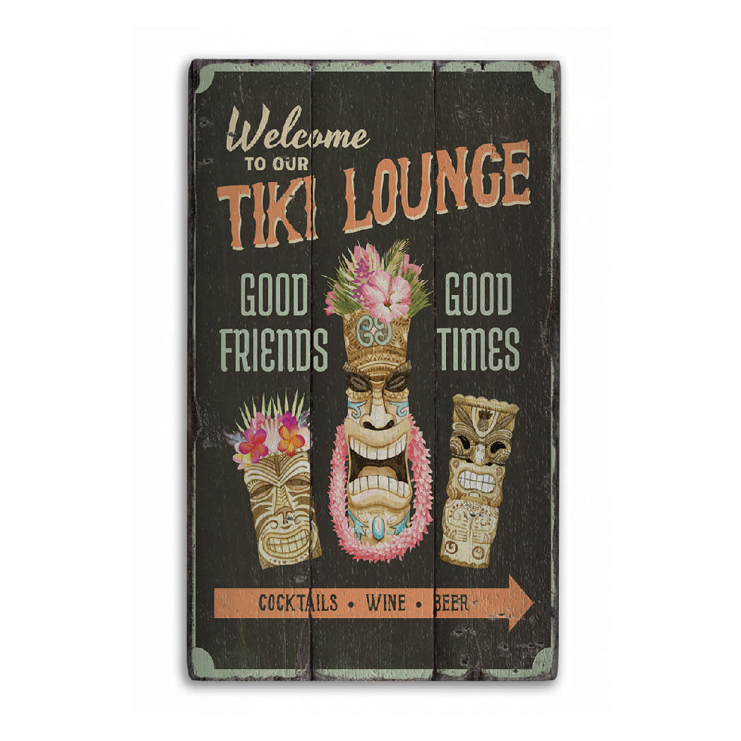 Tiki Lounge Rustic Wood Sign