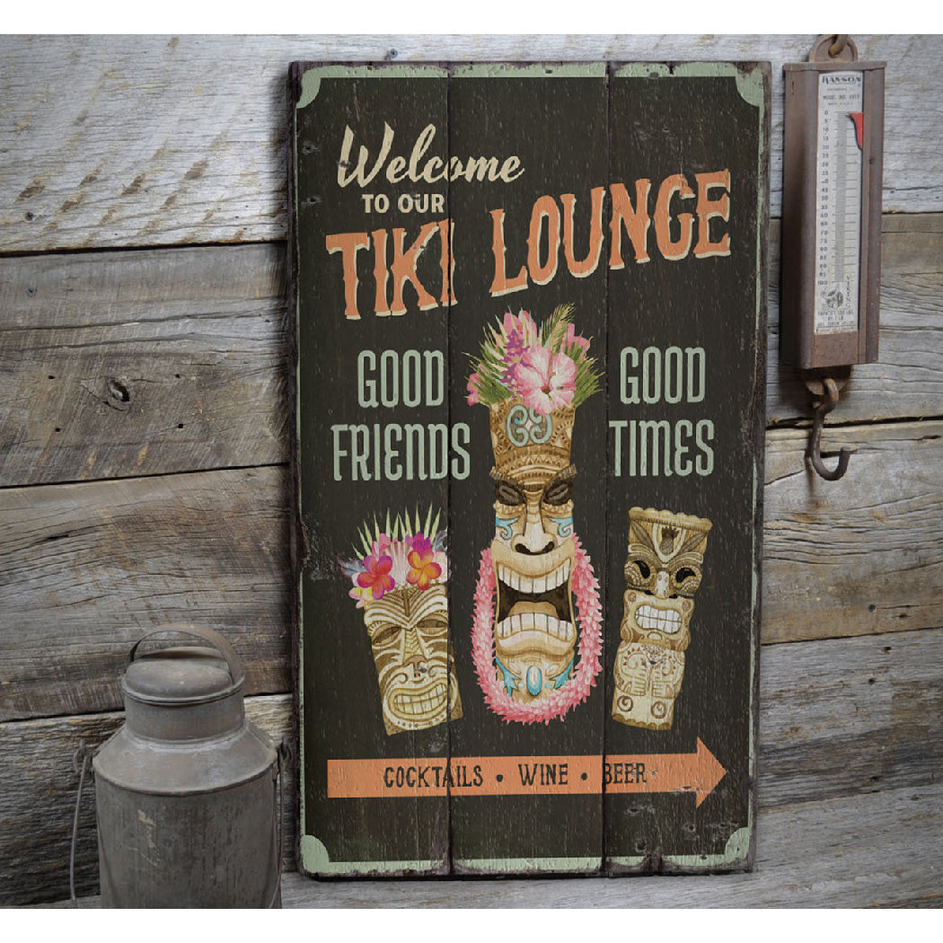 Tiki Lounge Rustic Wood Sign