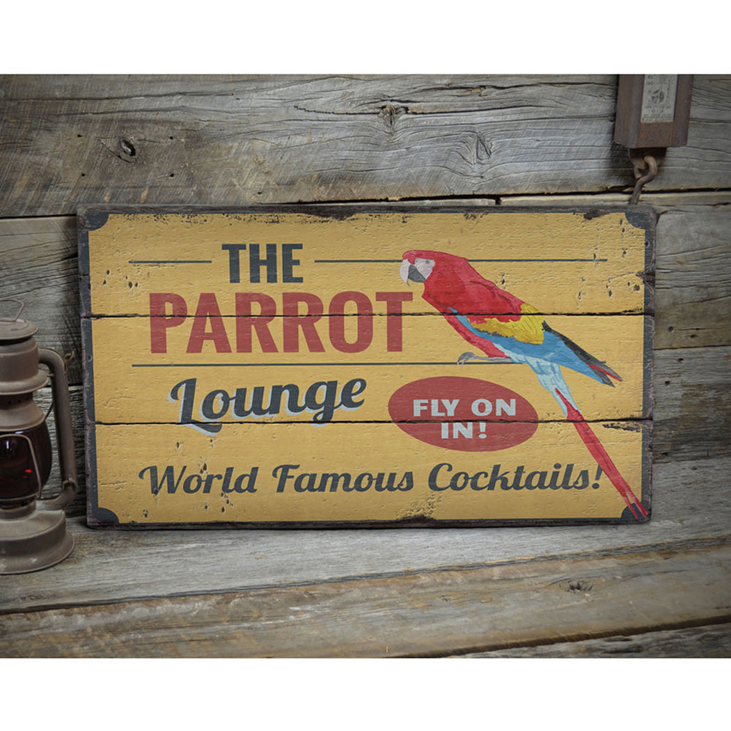 Parrot Lounge Rustic Wood Sign