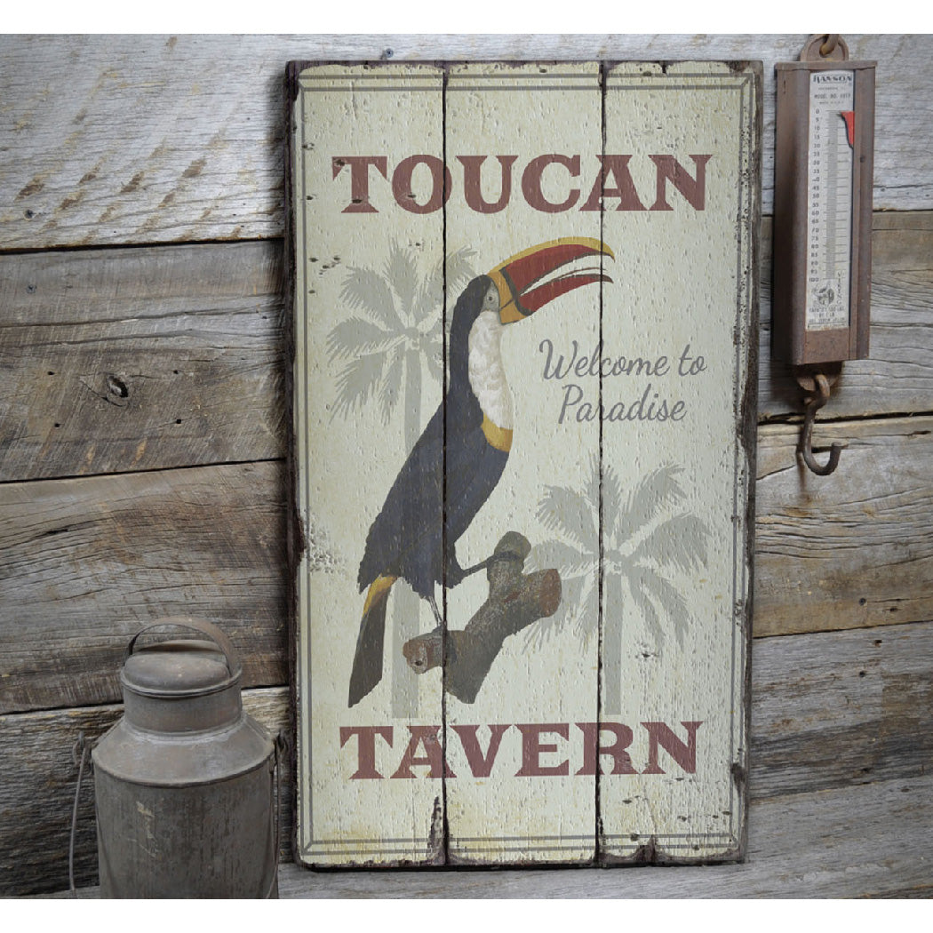 Toucan Tavern Rustic Wood Sign