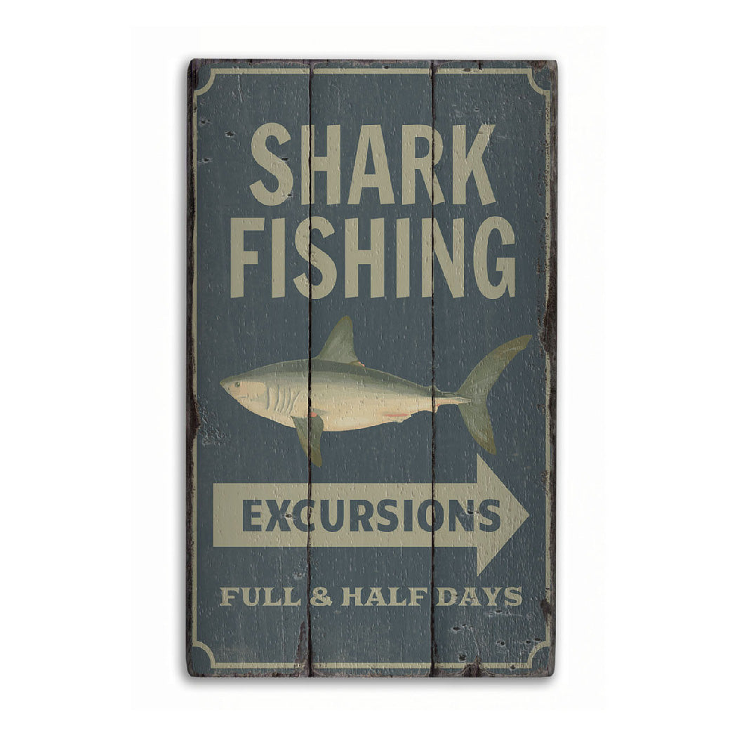 Shark Fishing Rustic Wood Sign