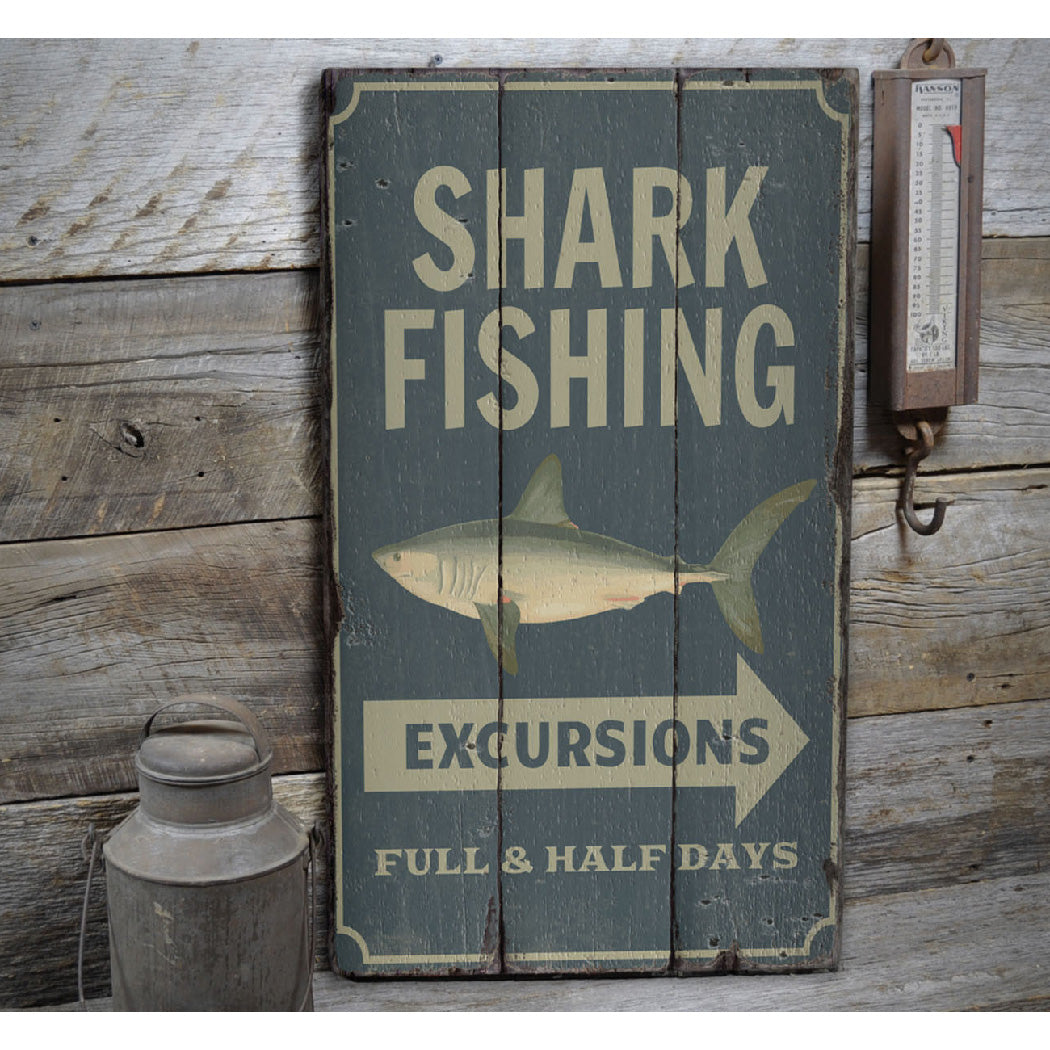 Shark Fishing Rustic Wood Sign