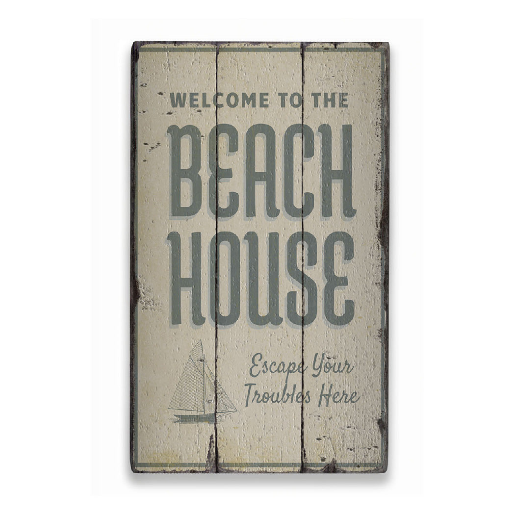 Seaside Beach House Rustic Wood Sign