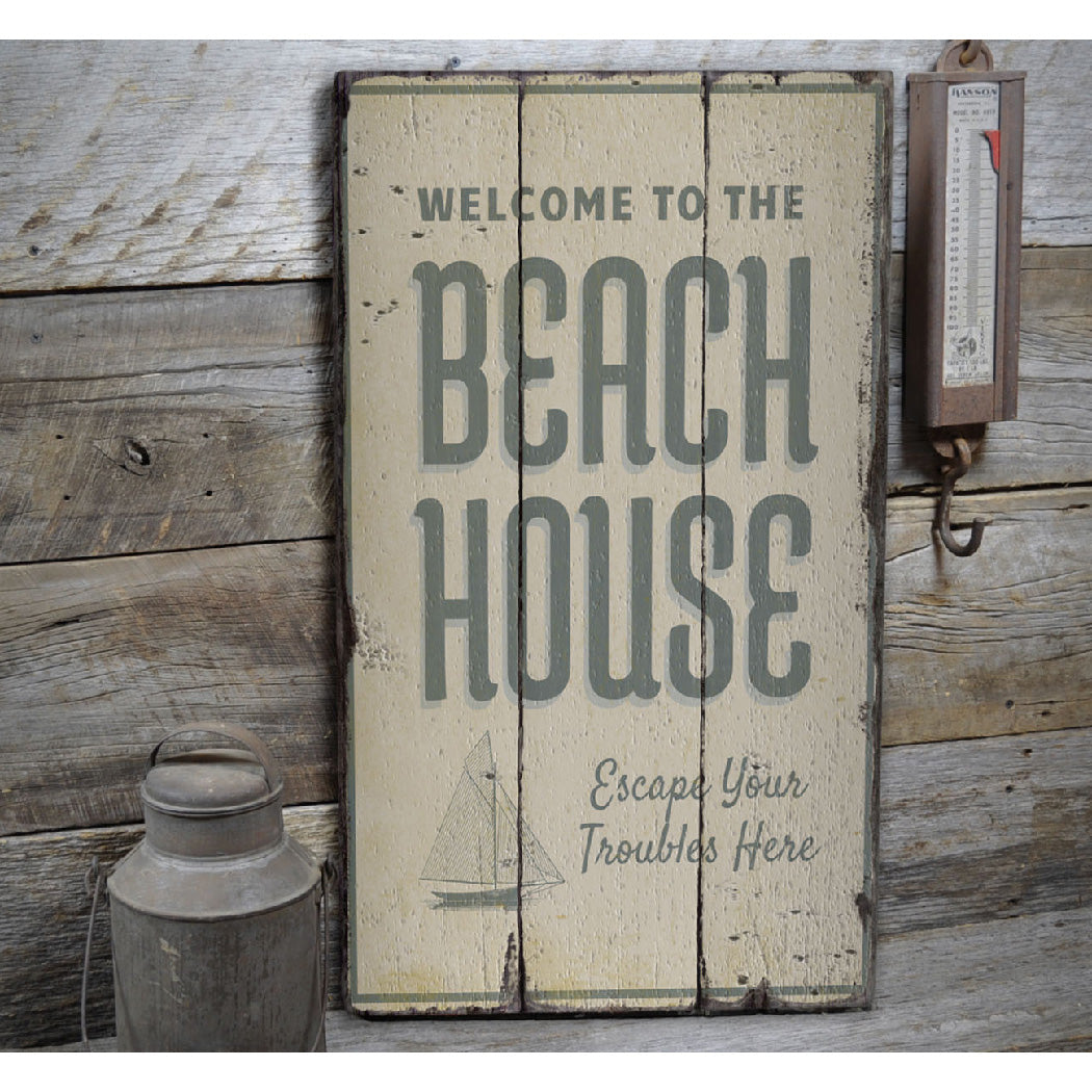 Seaside Beach House Rustic Wood Sign