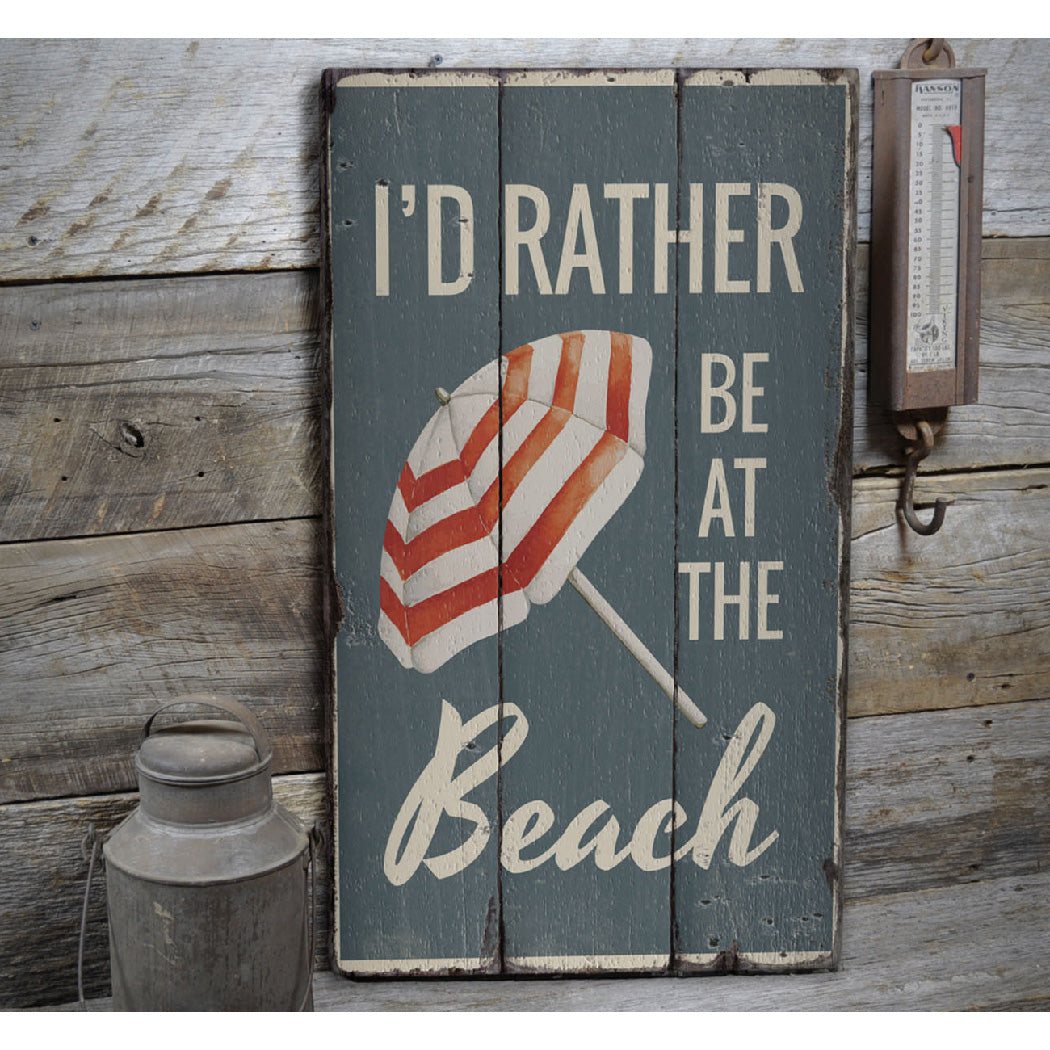 Beach Umbrella Rustic Wood Sign