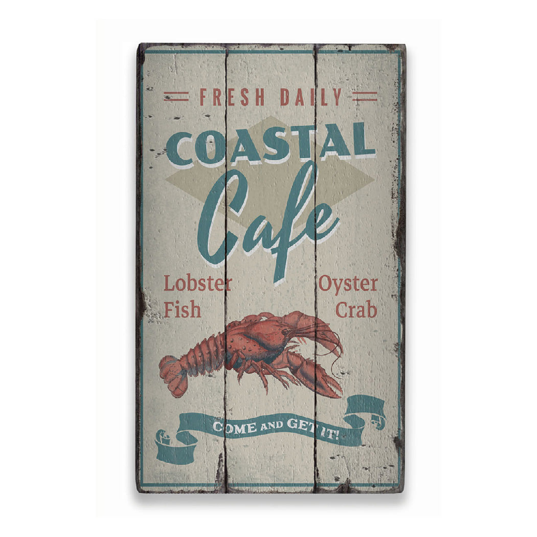 Coastal Cafe Lobster Rustic Wood Sign