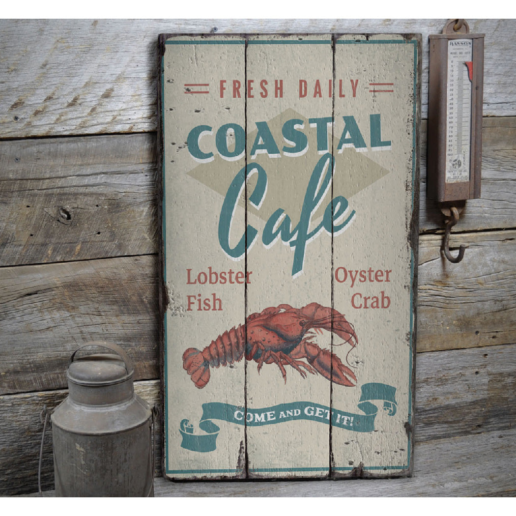 Coastal Cafe Lobster Rustic Wood Sign