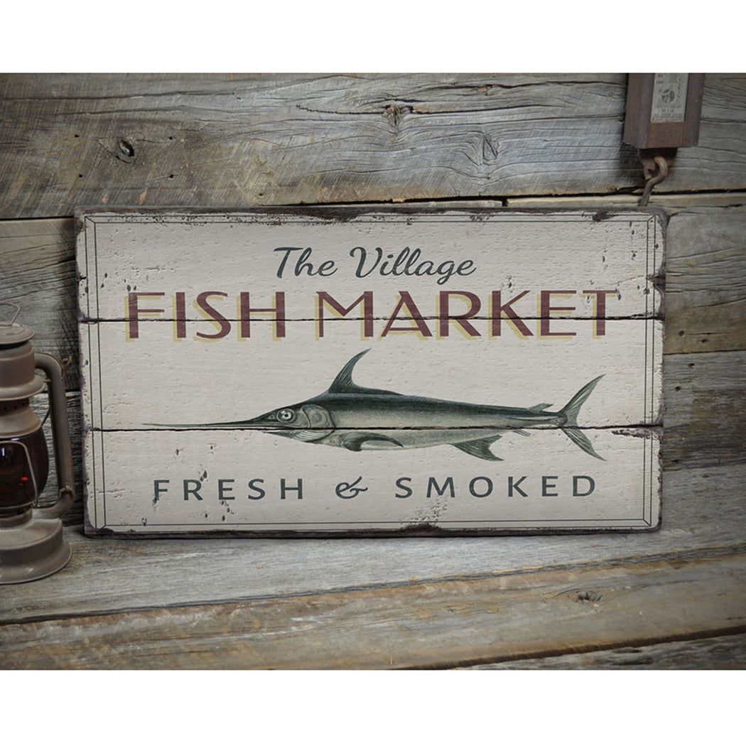 Village Fish Market Rustic Wood Sign