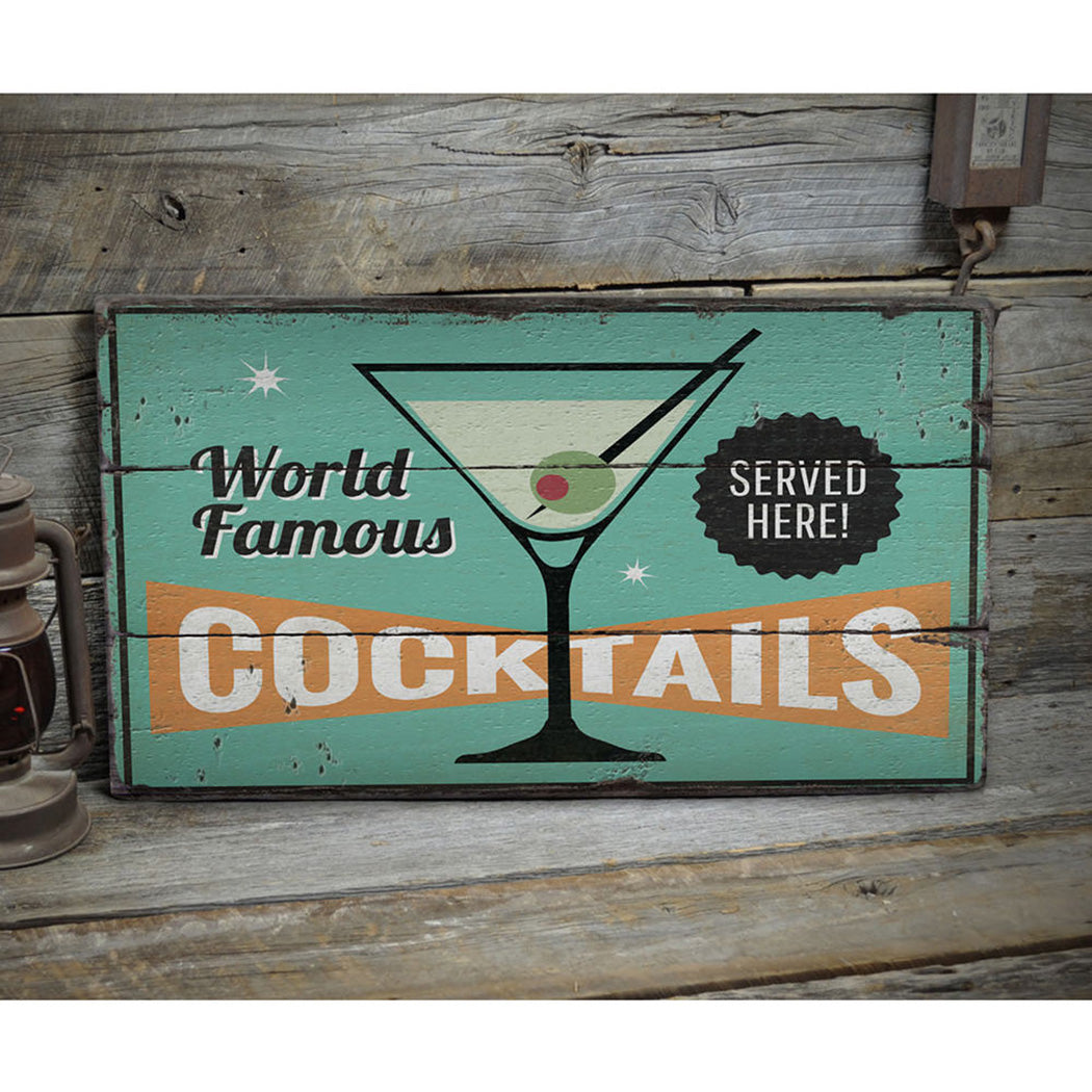 Cocktails Rustic Wood Sign