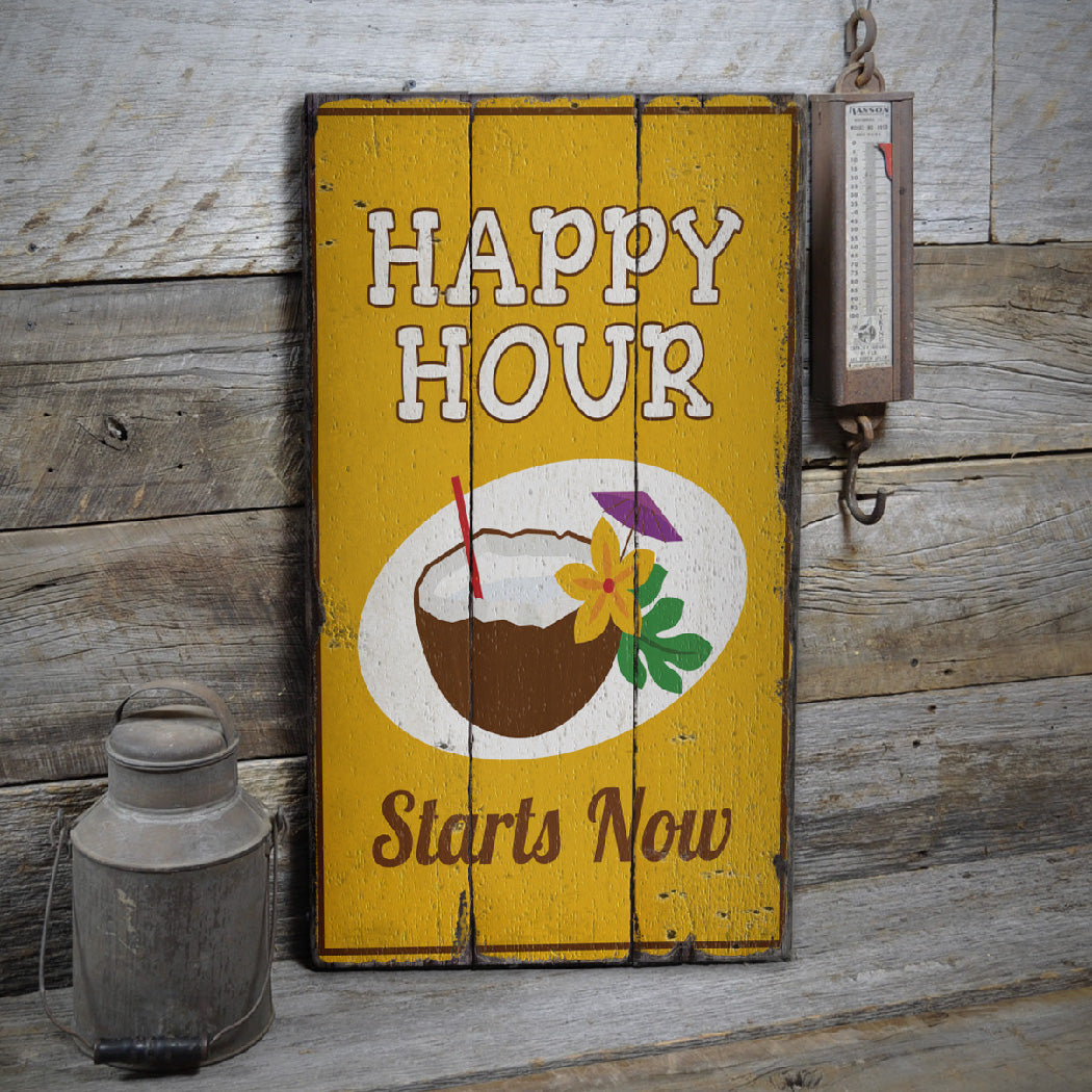 Happy Hour Rustic Wood Sign