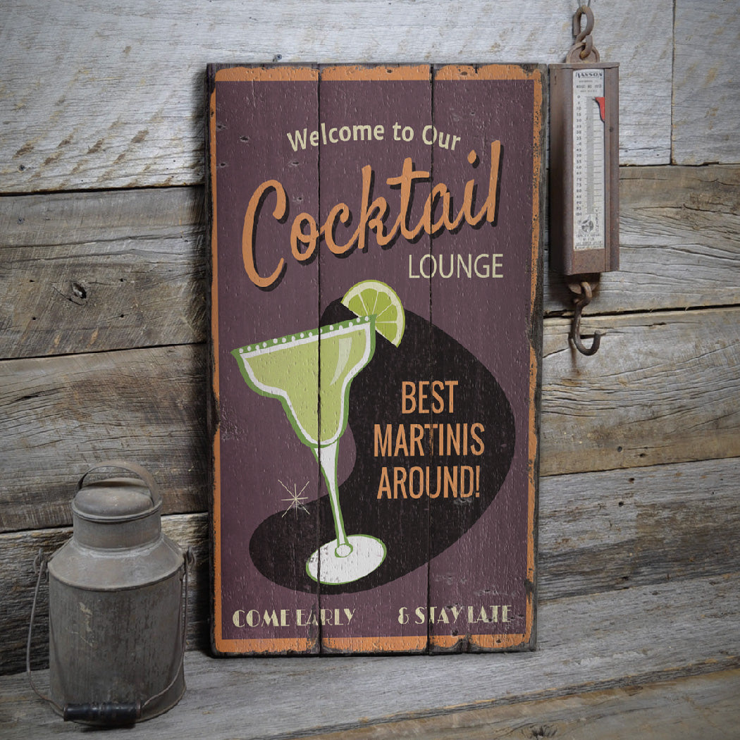 Cocktail Lounge Rustic Wood Sign