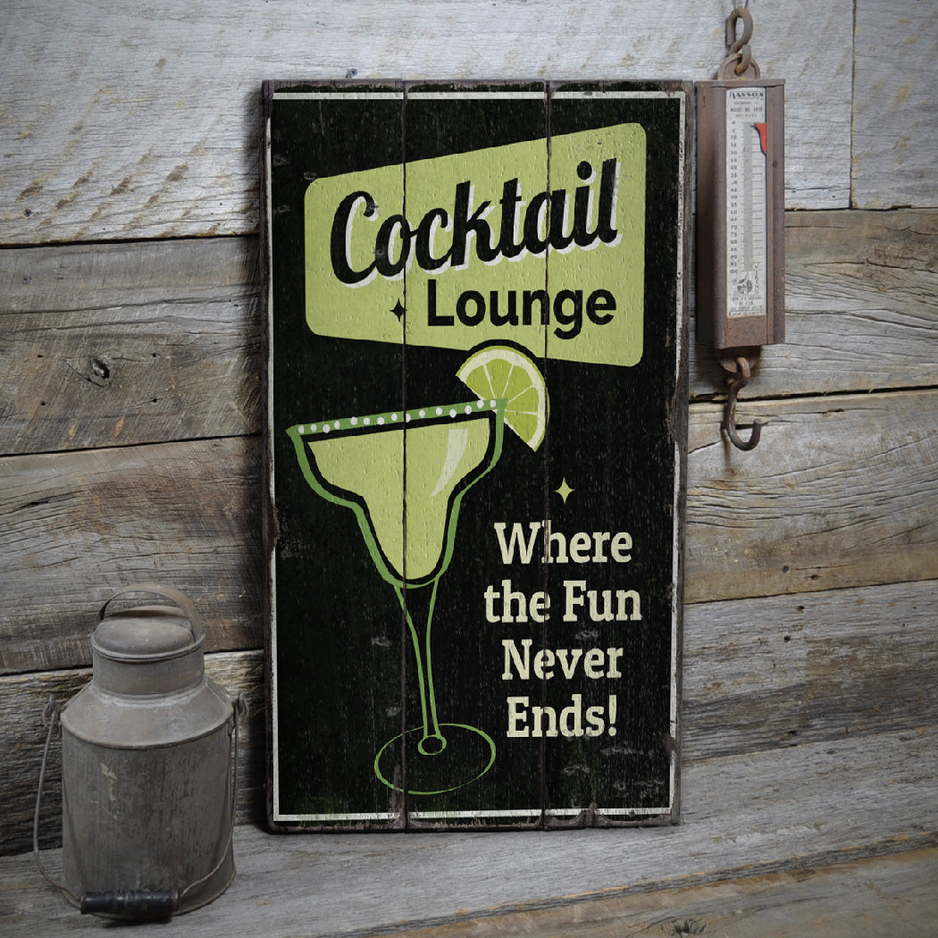 Cocktail Lounge Bar Rustic Wood Sign