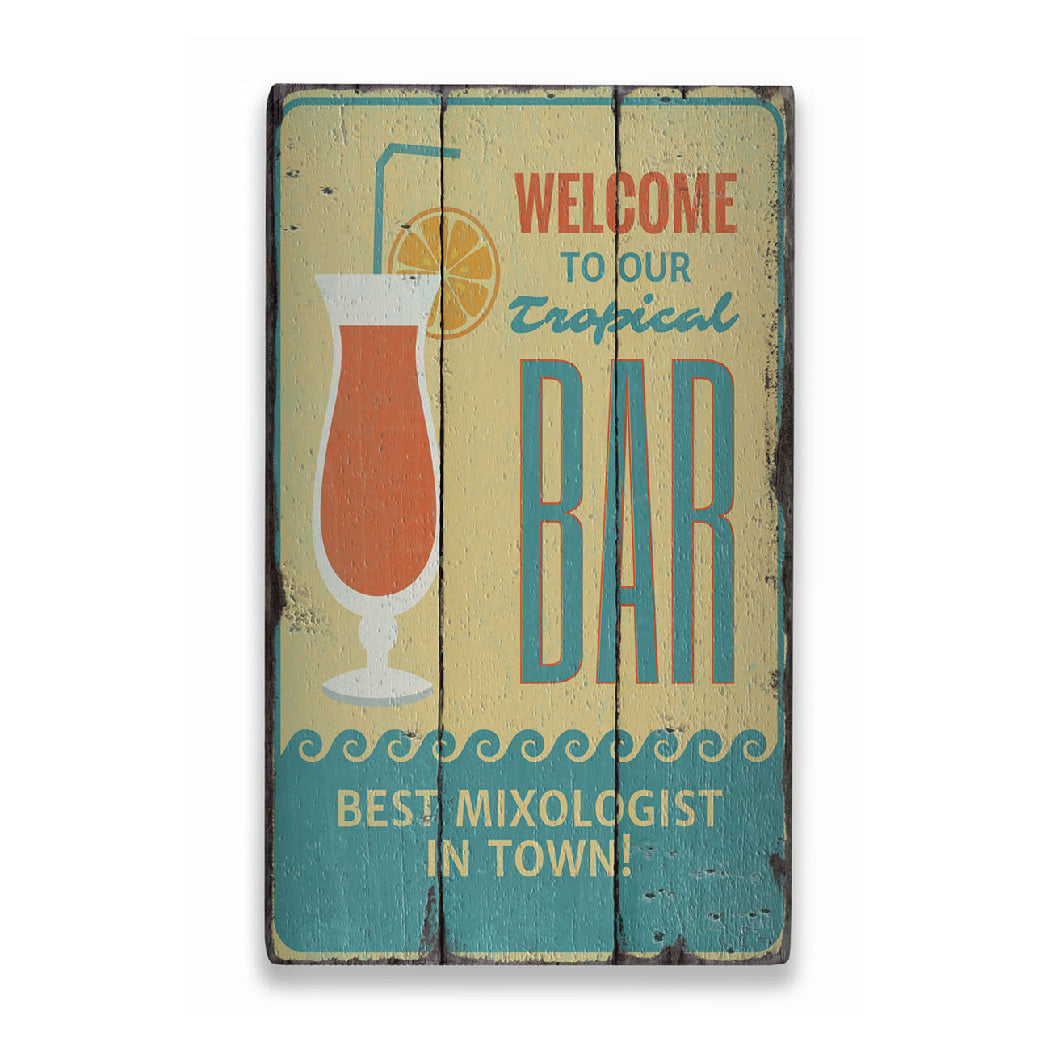 Tropical Bar Welcome Rustic Wood Sign