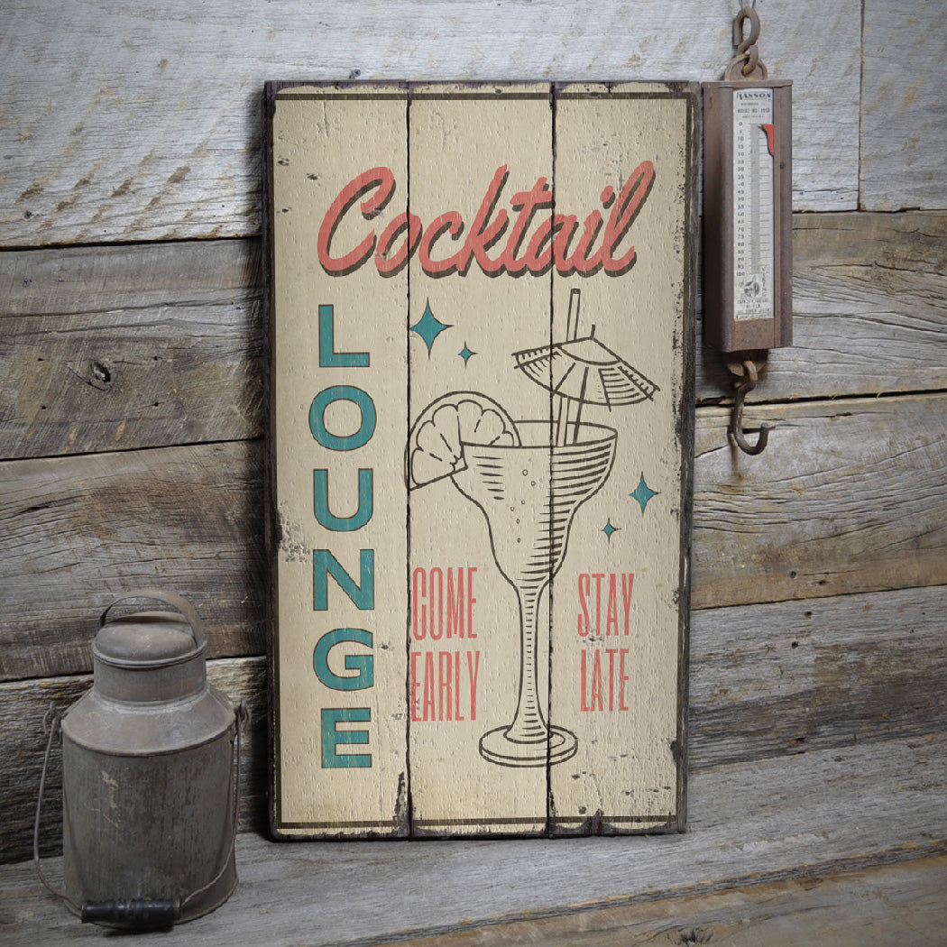 Retro Cocktail Bar Rustic Wood Sign