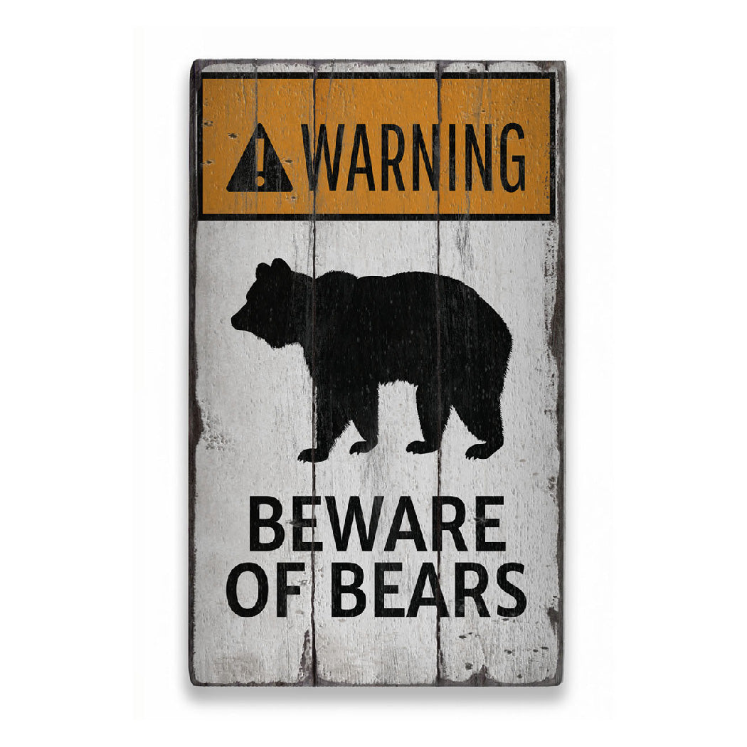 Bear Warning Rustic Wood Sign