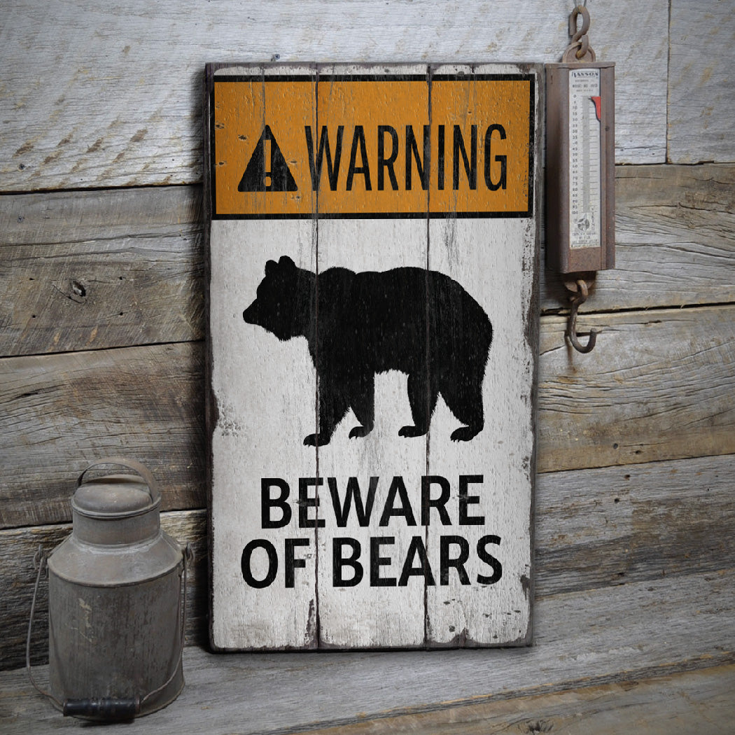 Bear Warning Rustic Wood Sign