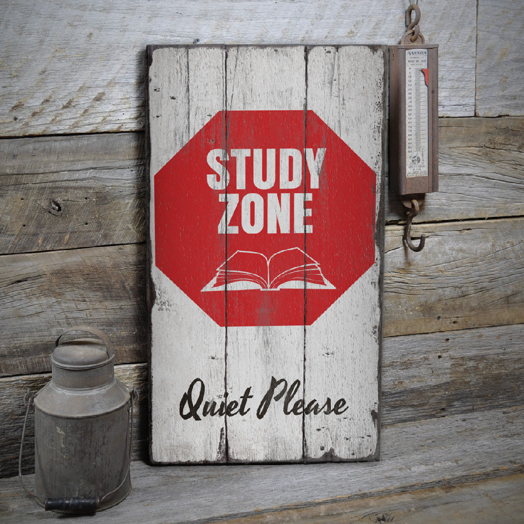 Study Zone Rustic Wood Sign